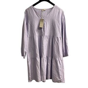 Bella Ambra Dress Womens M Purple Lilac Linen Blend Tiered‎ Midi Beachy Cottage